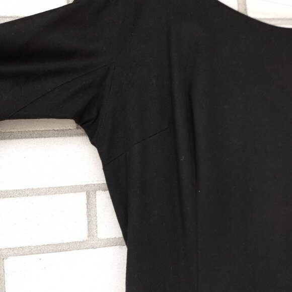 Vintage Black Dress with Fur Cuffs 38.25"B 50s 60s Retro Glamor Wide Neckline - Picture 4 of 16